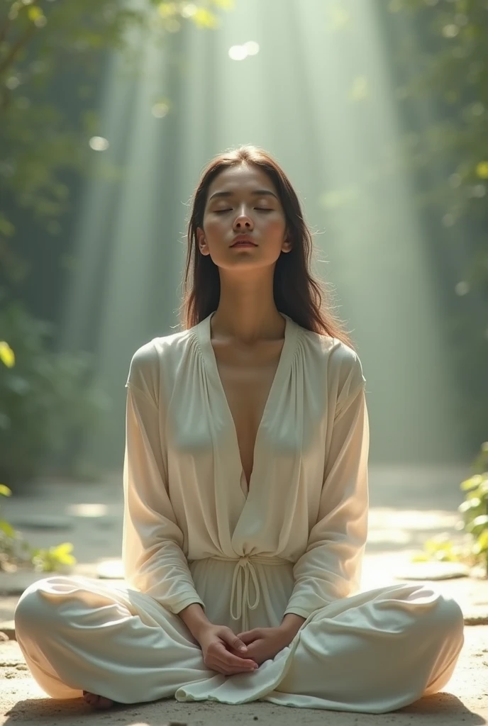 A girl sitting meditating, that transmits peace, SECURITY