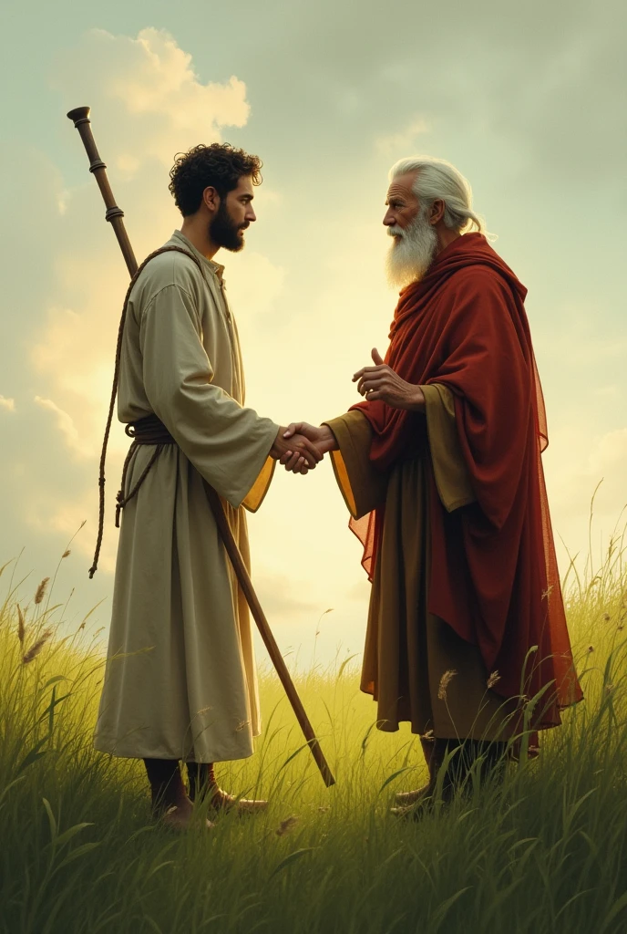 Image of a young man and an old man together, symbolizing the passing of the baton on the field.