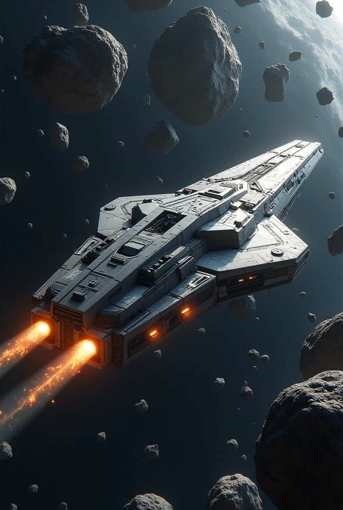 Super spacecraft collecting minerals in the asteroid belt.