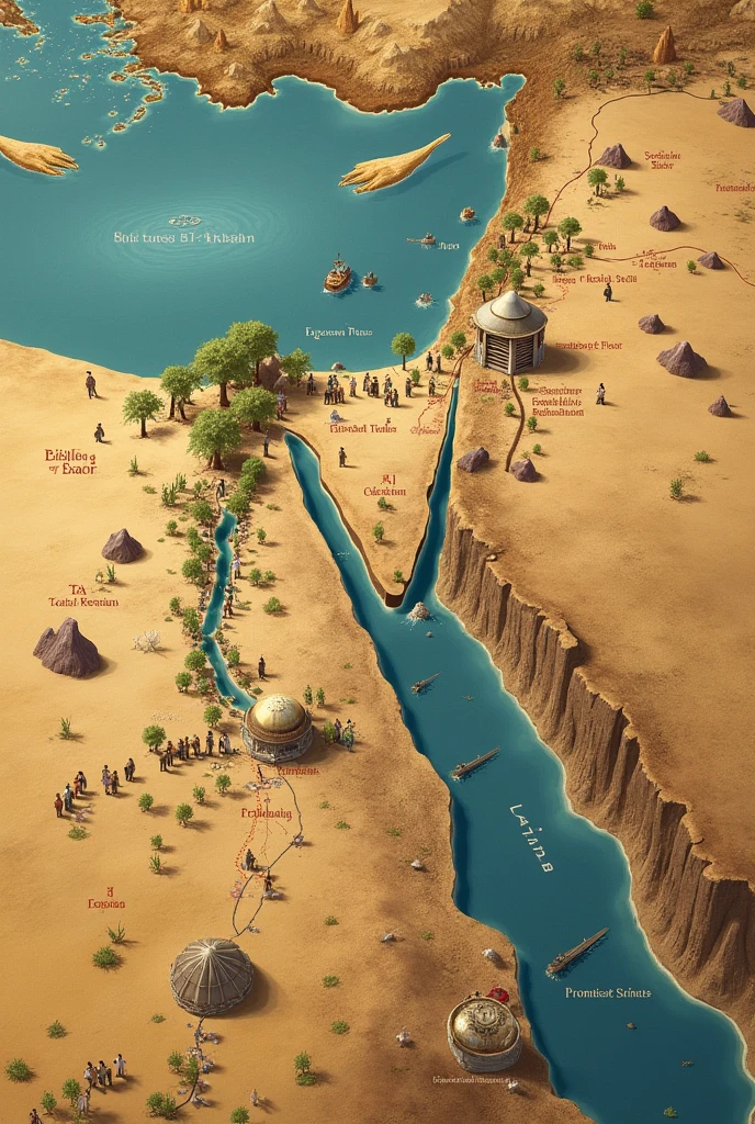 A map showing the exodus of the Israelites to reach Canaan, the promised land.