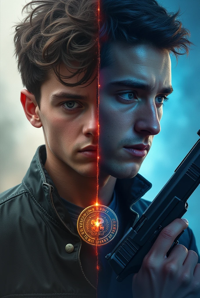 A cover that portrays Nick Franklen in two distinct modes—one side of the cover could show him as the grieving son, with a somber expression, holding the medallion, while the other side shows him as the action hero, determined and in motion, possibly with a gun drawn or in a high-stakes confrontation. This duality would emphasize the internal and external conflicts he faces.
Color Palette: A split-tone design, with one side in muted, somber colors (grays, browns), and the other in intense, dynamic hues (blues, reds).