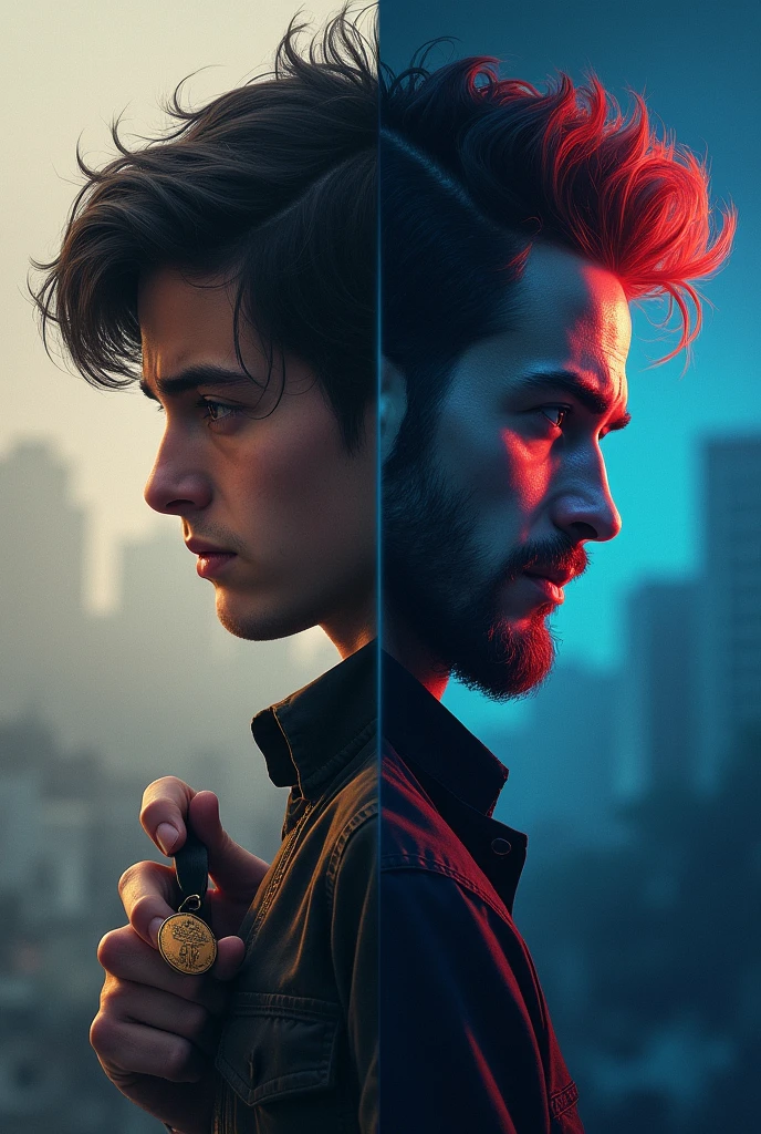 A cover that portrays Nick Franklen in two distinct modes—one side of the cover could show him as the grieving son, with a somber expression, holding the medallion, while the other side shows him as the action hero, determined and in motion, possibly with a gun drawn or in a high-stakes confrontation. This duality would emphasize the internal and external conflicts he faces.
Color Palette: A split-tone design, with one side in muted, somber colors (grays, browns), and the other in intense, dynamic hues (blues, reds).