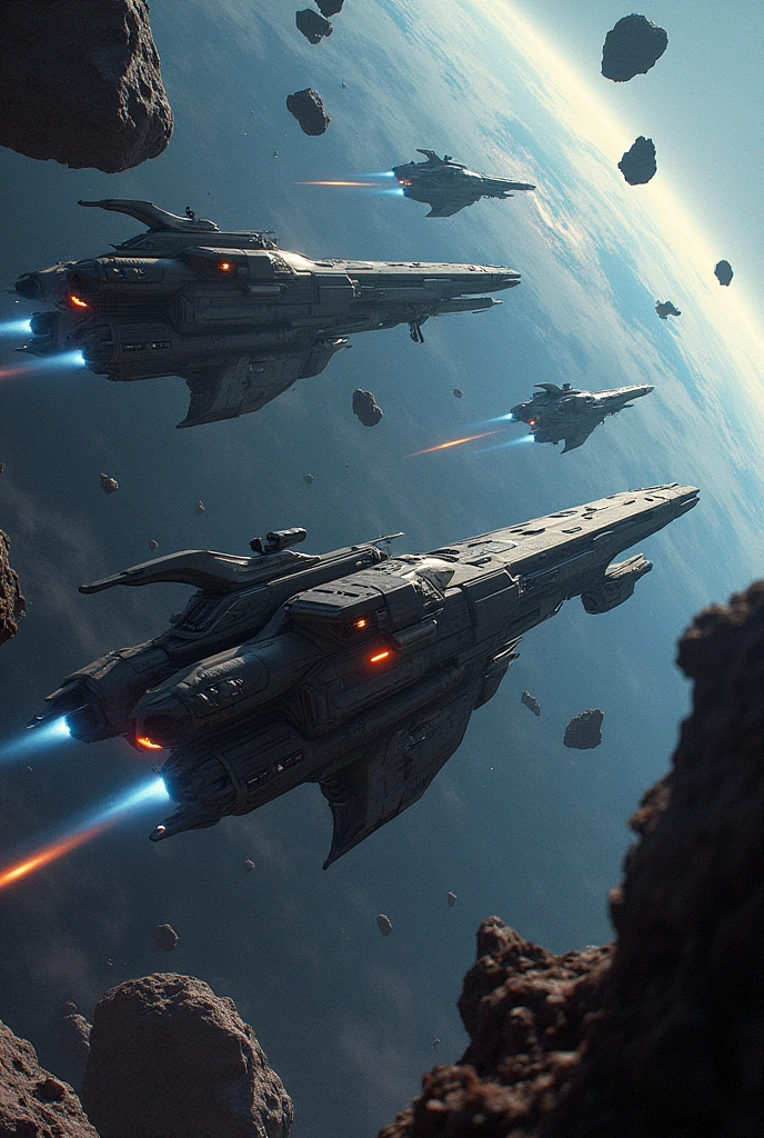 Many Super Spaceships collecting minerals in the asteroid belt.
