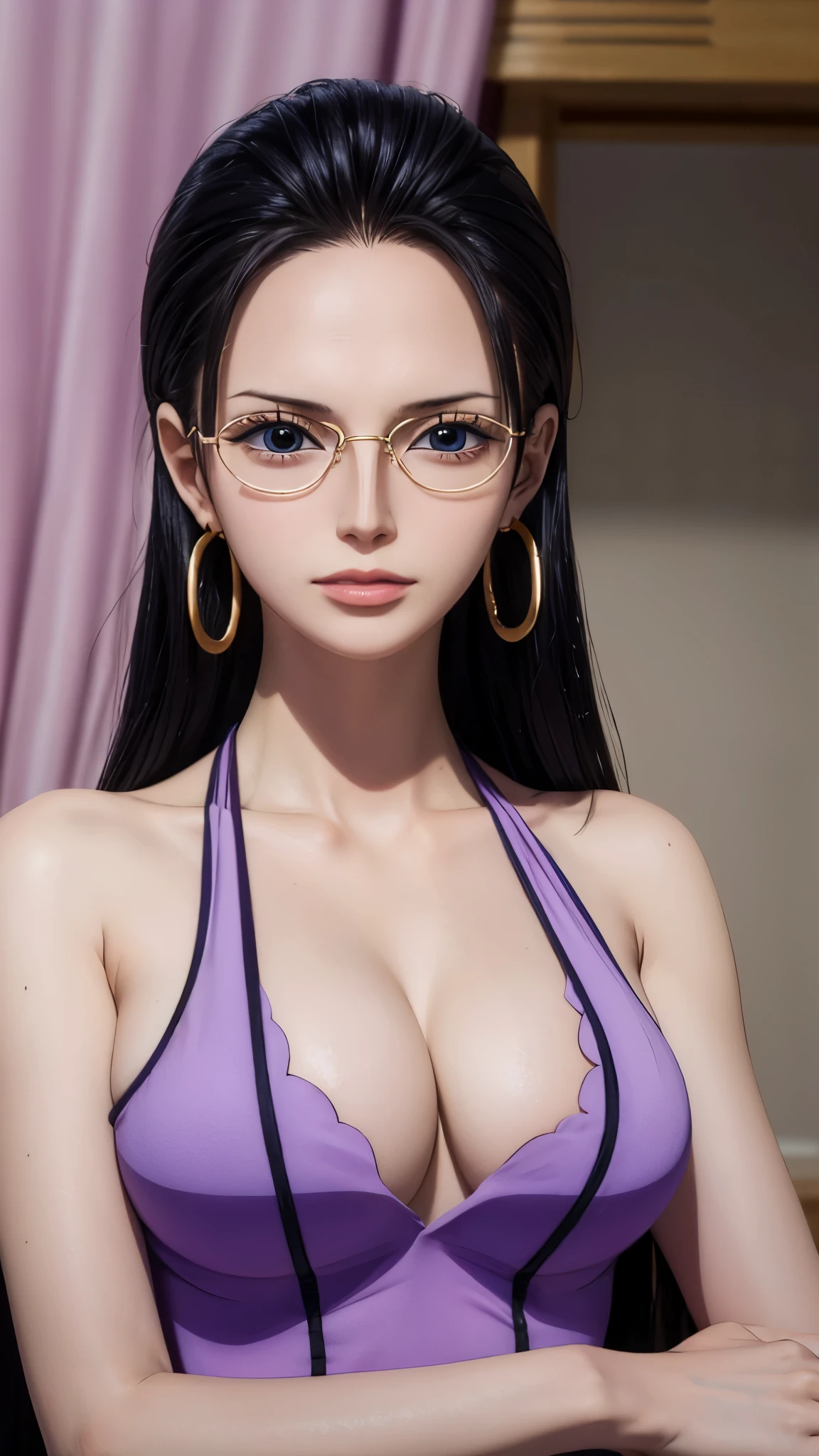 masterpiece, highest quality, Beautiful woman, whole body, Detailed hairstyle, I was sweating, Hoop Earrings, golf bangle, choker, Mature Woman, indoor, nico robin, sunglasses, Wear glasses on your head, Long Hair, big breasts long_Tracksuits, Yoga pants,(8k,RAW Photos),(Best Quality),(Masterpiece Loose),(Realistic,)(Realistic),(High resolution),Hyper Detail,(Gentle Realism:1.1),Beautiful Face, (1 Female:1.1),High resolution), (8k), (Very detailed), (4K), (Pixiv), Perfect Face, Beautiful eyes and face, (highest quality), (Very detailed), Detailed face and eyes, (alone), Textured skin, absurdes, High resolution,