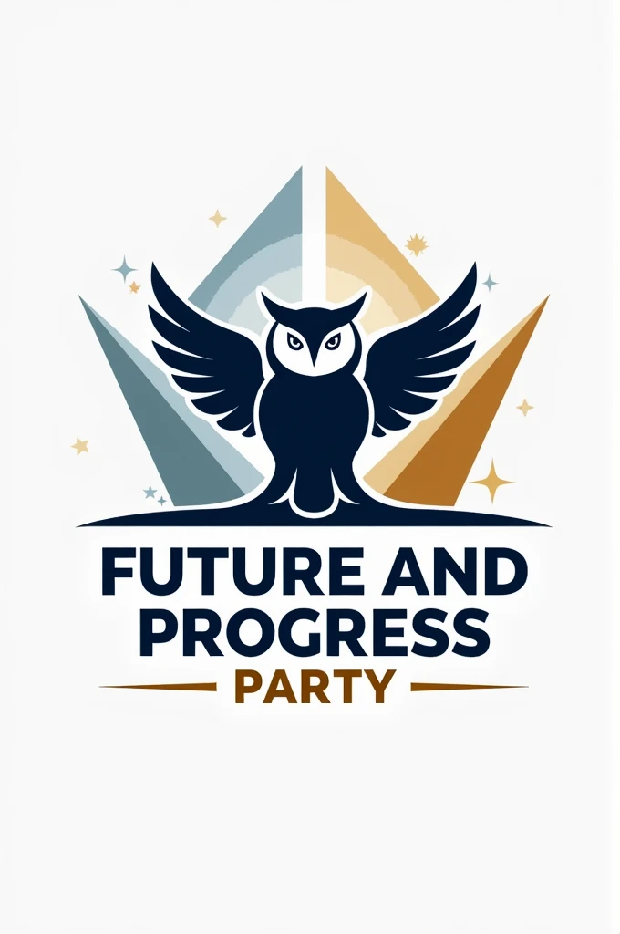 a logo of a political party whose name is the future and progress party and the mascot is an owl