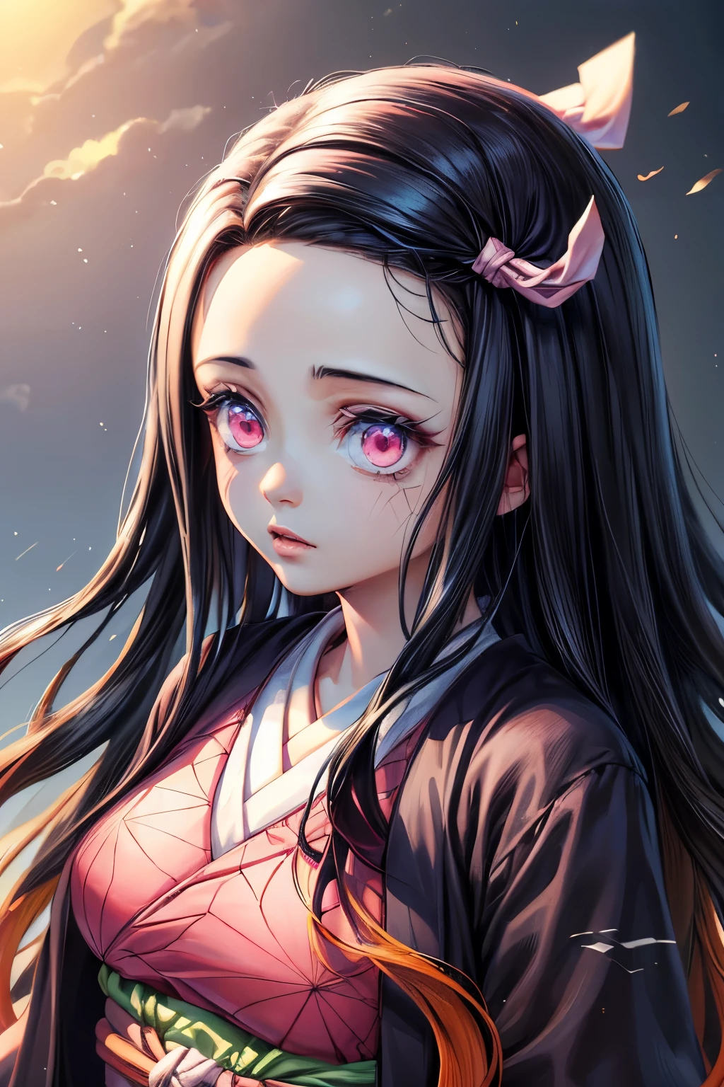 (Ultra Real), (Illustration), (High Resolution), (8K), (Very Detailed), (Best Illustration), (Beautiful Detailed Eyes), (Best Quality), (Ultra Detailed), (Masterpiece), (Wallpaper), (Detailed Face), Night Up Upper Body, ,Long Hair,Solo,Simple Kimono Top Girl, Sweaty, Japan Person, Big Tits, (fire) Nezuko Kamado, Red Eyes, (Nezuko kamado na her demonic form showing her giant, hairy , based on the Demon Slayer kimetsu no yaiba), whole body, (Beautiful Detailed Eyes)
