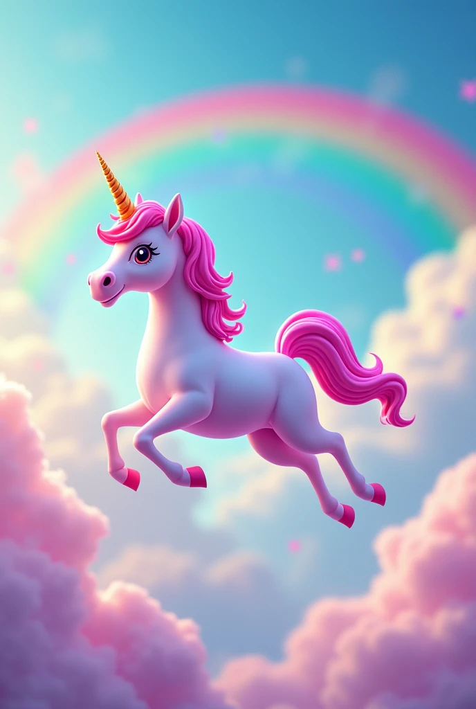 Cartoon unicorn in the sky and a rainbow