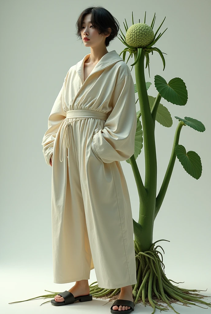 A male man Yoongi from korean bts Mandrake full body clothes loose and in girl style, Mandrake he protector 