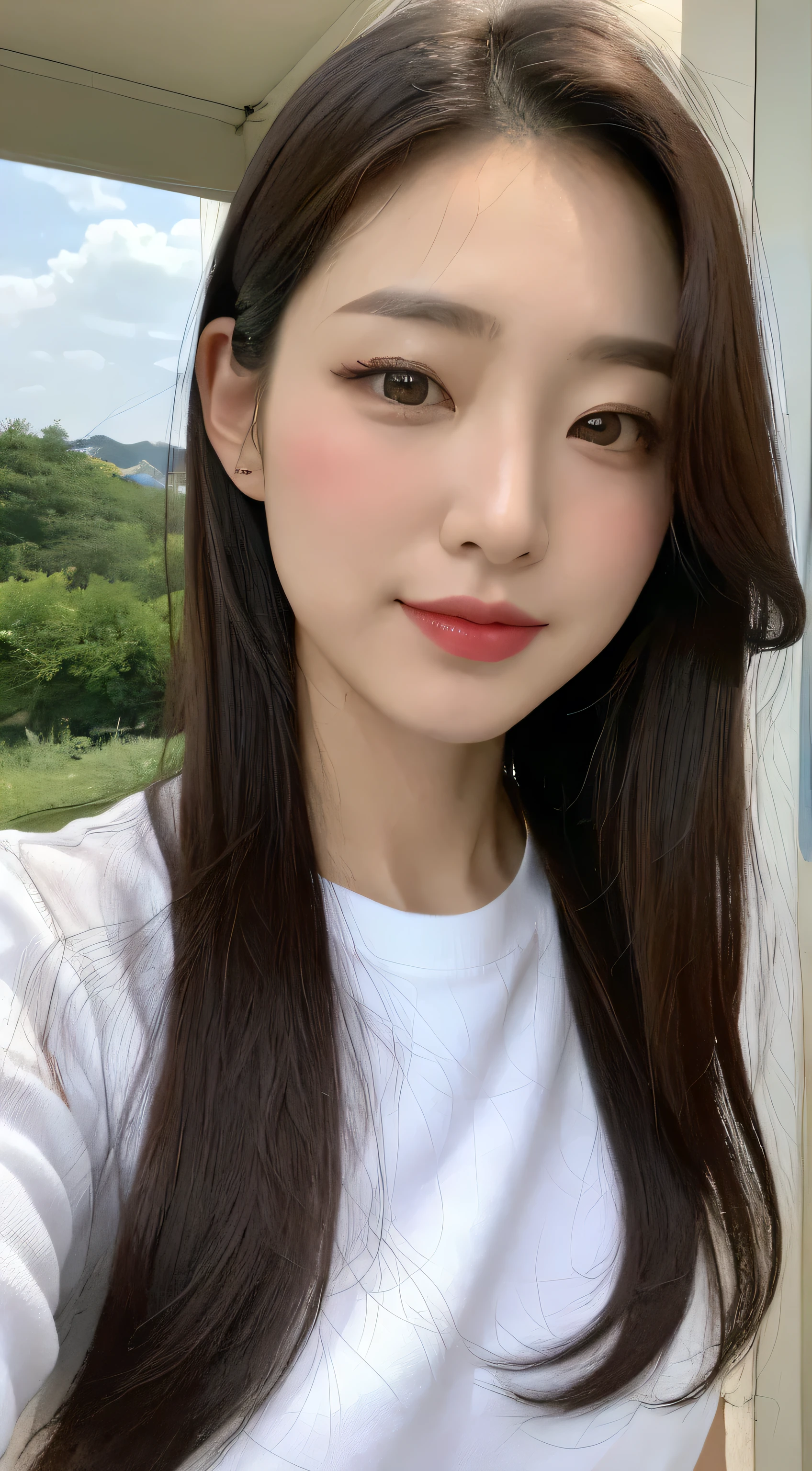 En coree du sud, best quality, head of'artwork, ultra haute résolution, 8k, RAW, HD, 4K, Realist, reel, (photo realistic:1.4), Physics-based rendering, depth of field, regarder les spectateurs, mince, (Session:1.1), in the bedroom, beautiful detailed face, 1 fille, Mignon, young, nose blush, grands yeux noirs, bouche fermer, smalll breasts, Brown hair, long straight hair, no bangs, front not hidden by hair, BOUCHE FERMER, detailed clothing, (pyjamas:1.3), no shoes ,pureerosface_v1,