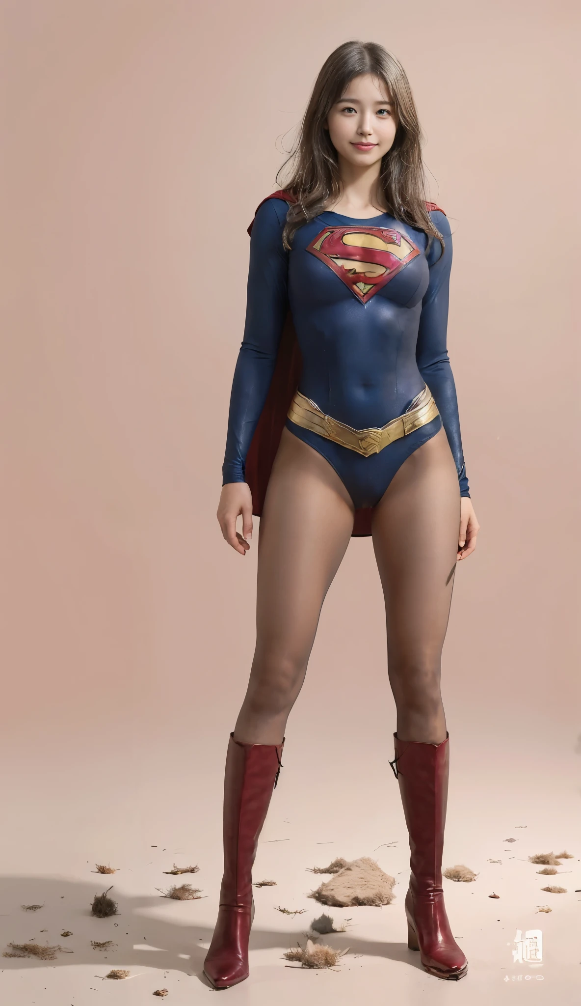 No background、(((Beautiful legs in black tights.)))、(((Legally express the beauty of your smile)))、((((Make the most of your original images)))、(((Supergirl Costume)))、(((Beautiful Hair)))、(((suffering)))、(((Please wear black tights....、Wear red boots)))、((Best image quality、8k))、((Highest quality、8k、masterpiece:1.3))、(((Preserve background )))、Sharp focus:1.2、Beautiful woman with perfect figure:1.4、Slim Abs:1.2、Wet body:1.5、Highly detailed face and skin texture、8k