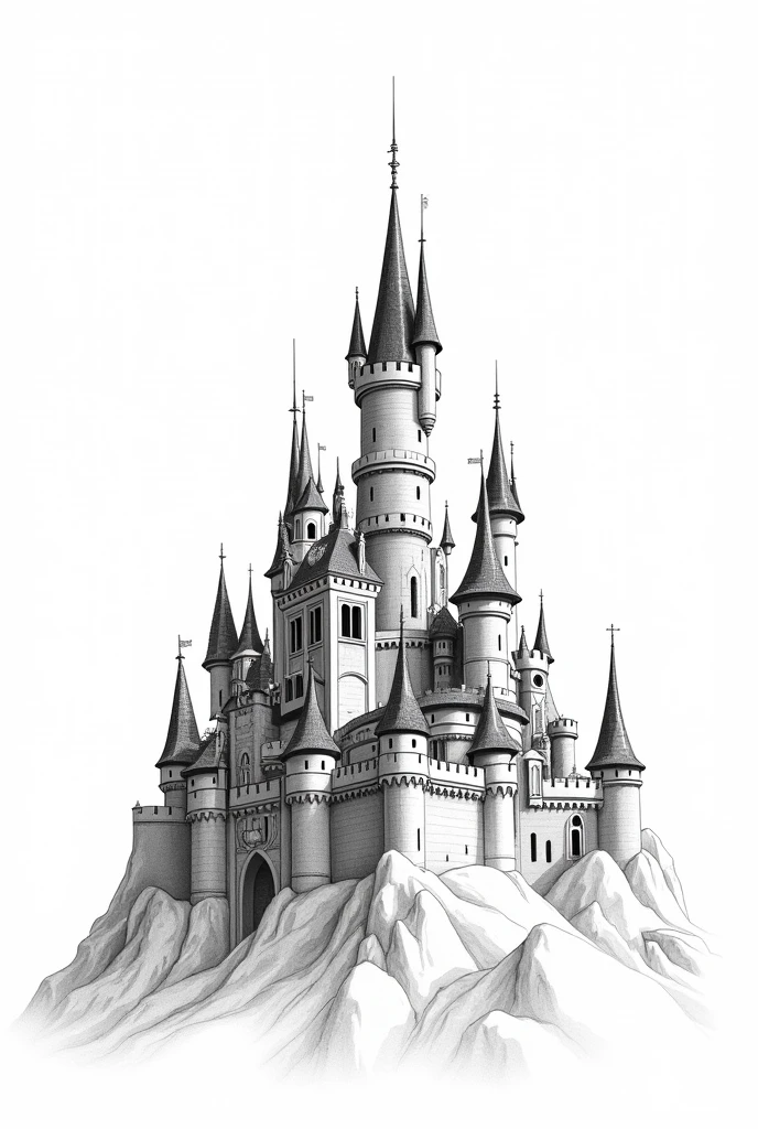 Black and white style drawing without shading castle