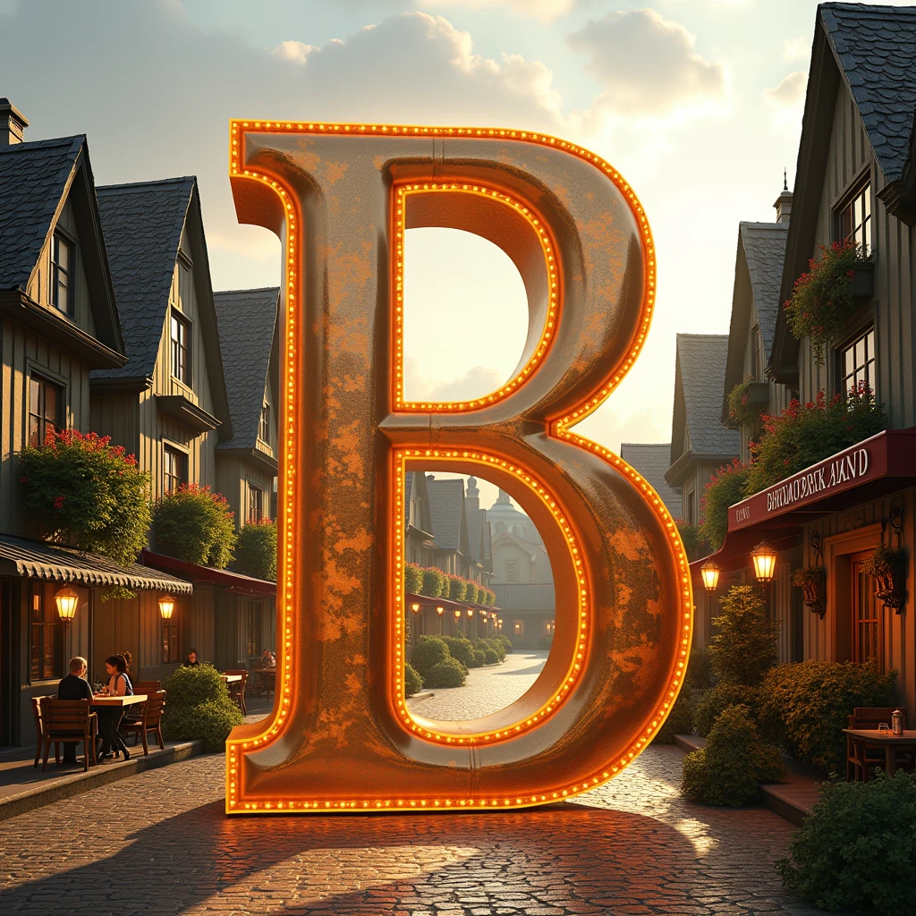 Bright Shining Letter B like hollywood but on a big village