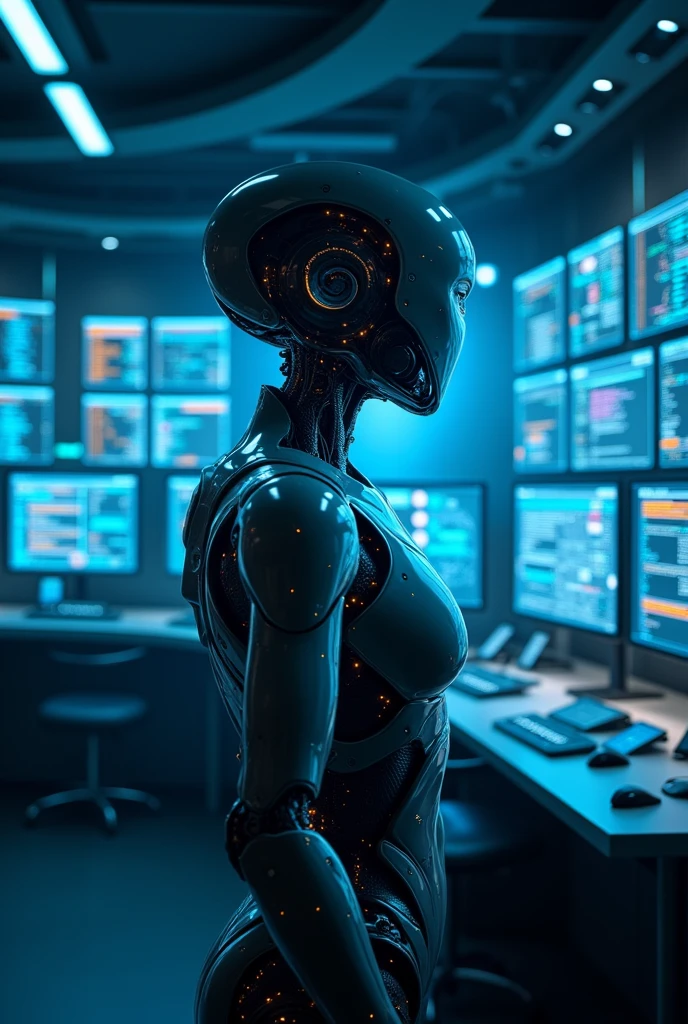 An ai inside cyber security room with blue light