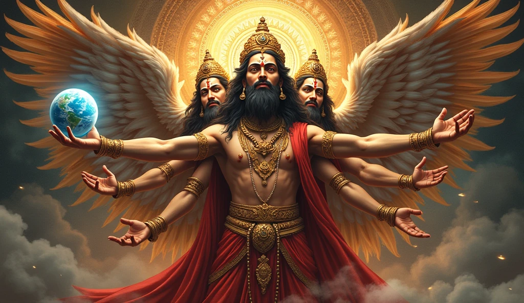 Indian hindu god brahma,, back side wings" and hand earth