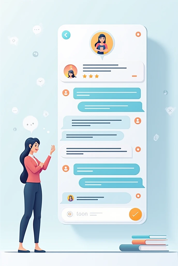 Image representing a chat interface with a virtual assistant, showing examples of text or messages. 

