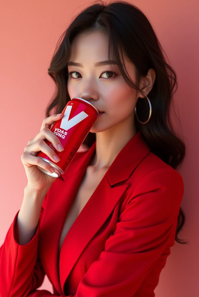 Blackpink's Jennie drinking v in a short red outfit