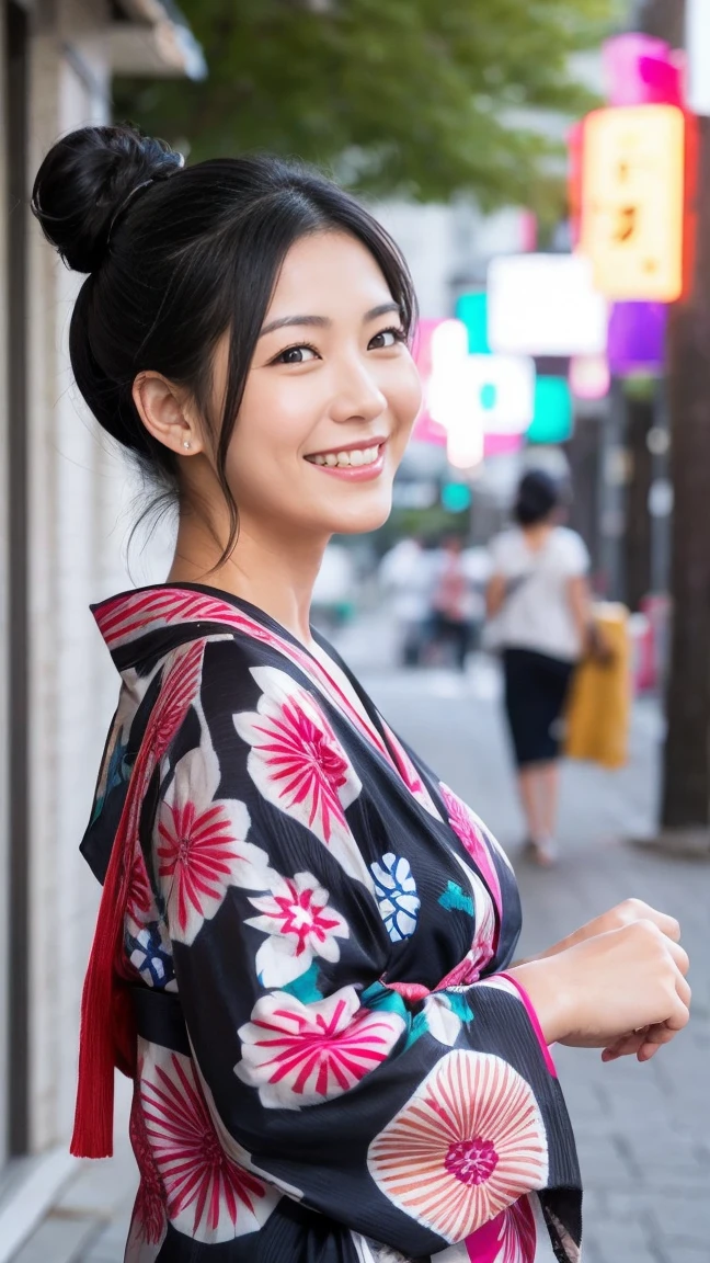 yukata　firework　Smiling Mature Woman　45 talents　black hair bun