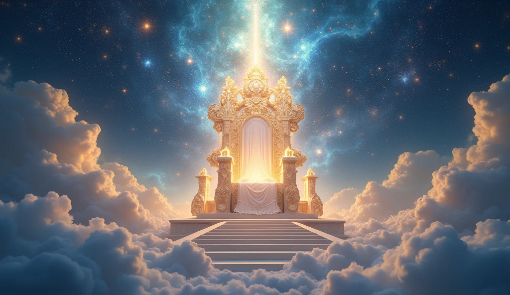 PLACE WHERE GOD&#39;S THRONE IS ABOVE THE CLOUDS FLOATING IN THE UNIVERSE WITH GOD SITTING ON THE THRONE
