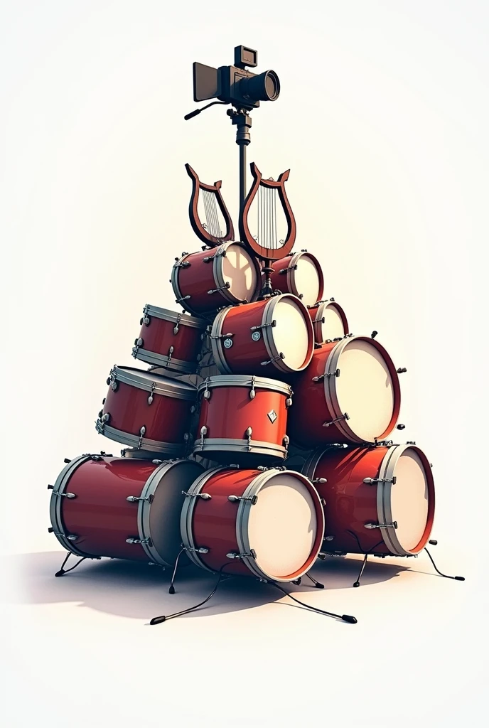 A logo of a pyramid of band drums with lyres and a camera above in a modern style