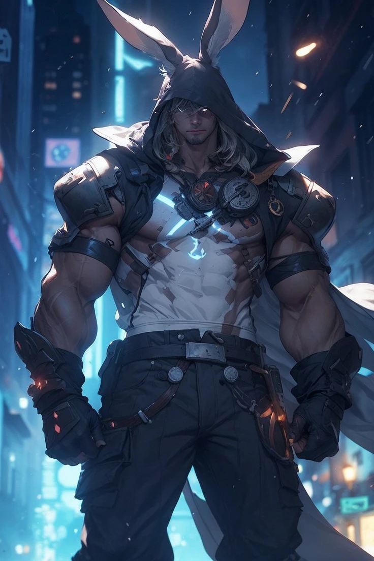 A strong bunny ear hooded warrior