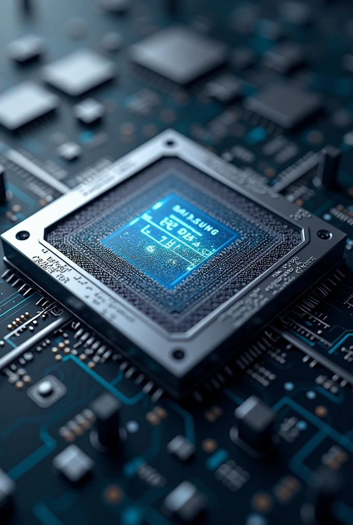 A 3D wallpaper of a Samsung Exynos processor chip with peripheral vision 