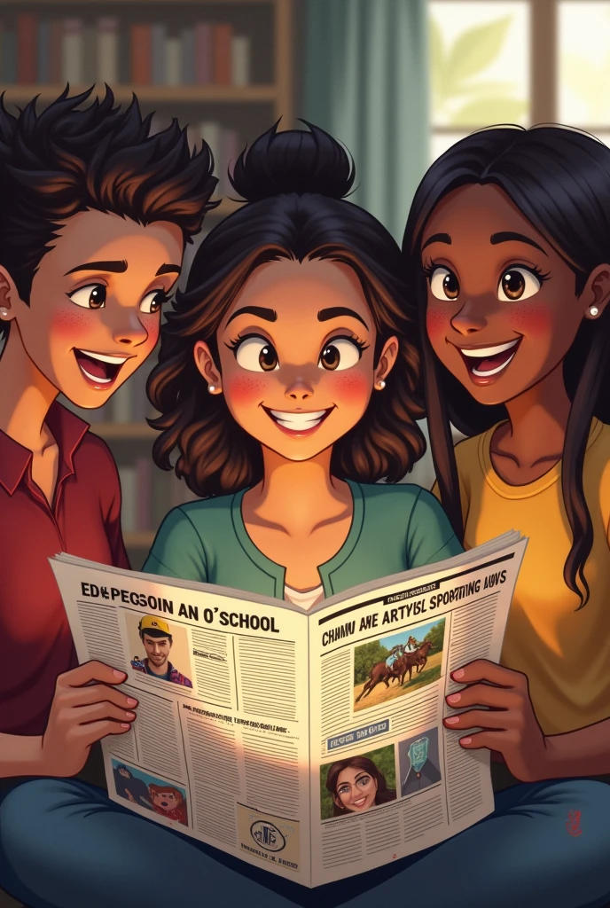 Some students reading the newspaper where there are different education topics, policy, art and sports