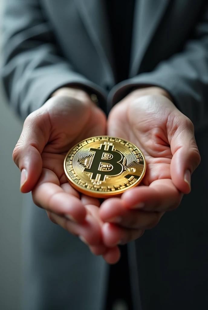 holding bitcoin with fingers