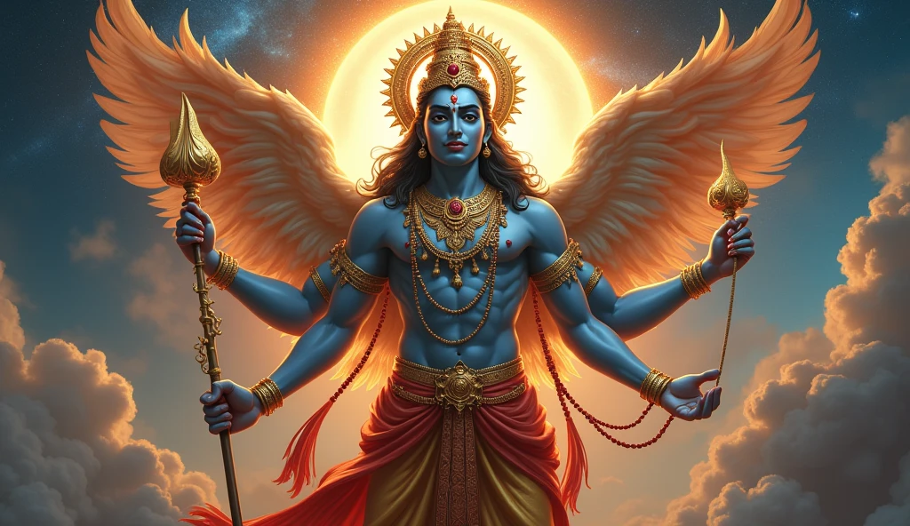 Indian hindu god" Lord Vishnu ,,wings and hand earth