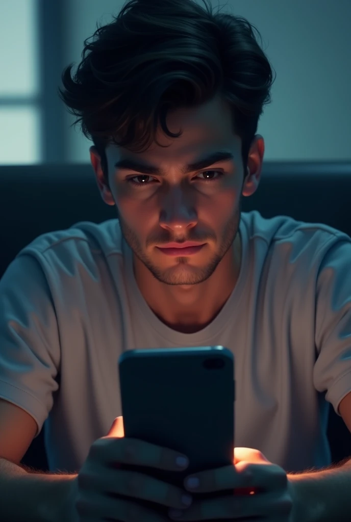 Alex reads the message that says: "New update available. Update now!" Text: "But something inside him was starting to feel empty...." Onomatopoeia: TIC TIC TIC (Alex starts updating his phone).