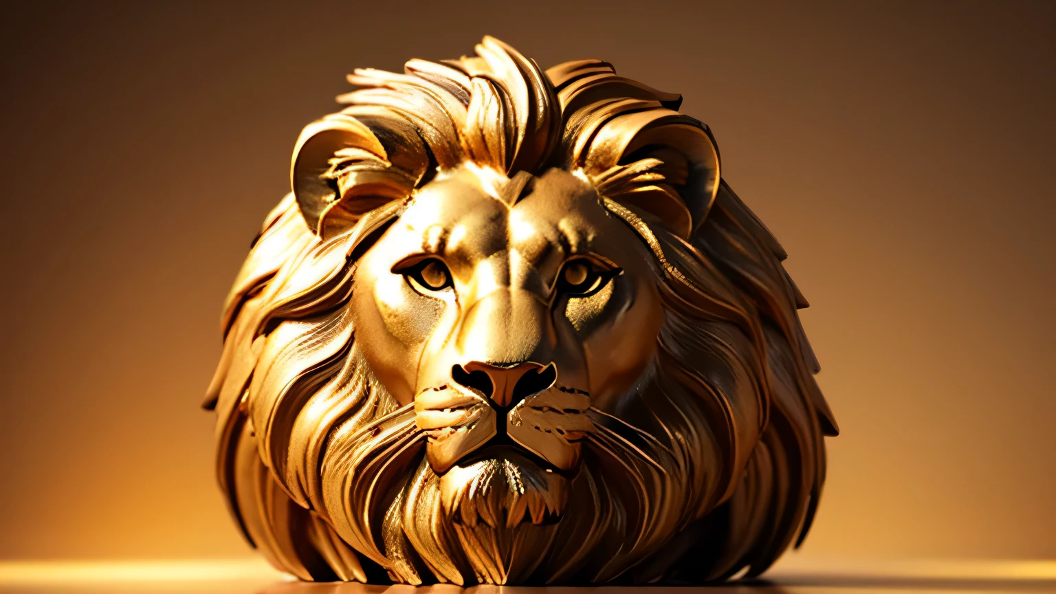 full 3d Lion head body, with long brown and gold hair. Lion head with strong luxury with white background design, ultra-wide 8k shot