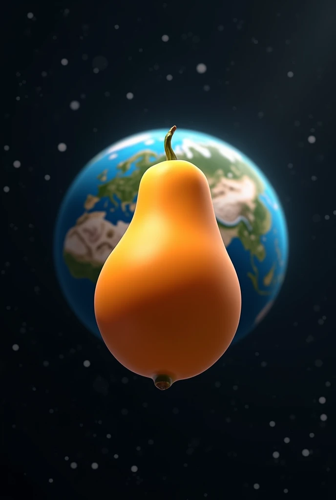 Generates an image of a papaya(Fruit) that is in outer space and behind the papaya is the planet Earth