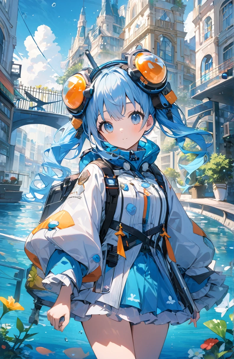 ((Amazingly absurd)),超High resolution, Attention to detail, high quality, High resolution, 最high quality, 4K, 8k、The protagonist is、A girl with a normal human appearance. Ocean city architecture、Design inspired by marine life forms. The girl is equipped with special breathing apparatus and underwater propulsion equipment..、Freedom to explore the city. City architecture and facilities、Living things、Everything creates a fantastical atmosphere, like something from another world.. The girl's expression and movements are full of curiosity、I seem to be driven by a thirst for adventure.. The play of light and water currents beneath the surface、Great care has been taken in depicting aquatic life.. whole、Expressing a dreamlike and mysterious worldview