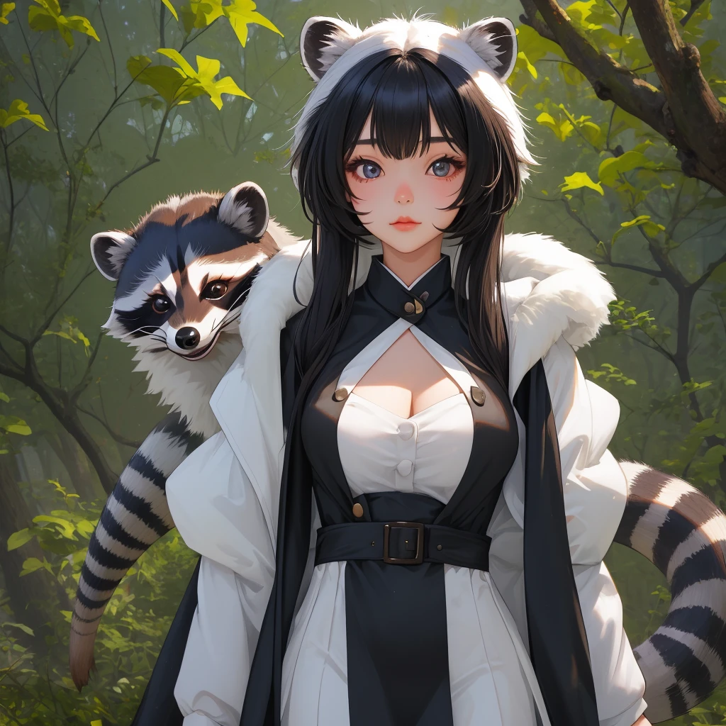 masterpiece, best quality, girl in cosplay of raccoon, girl as raccoon
