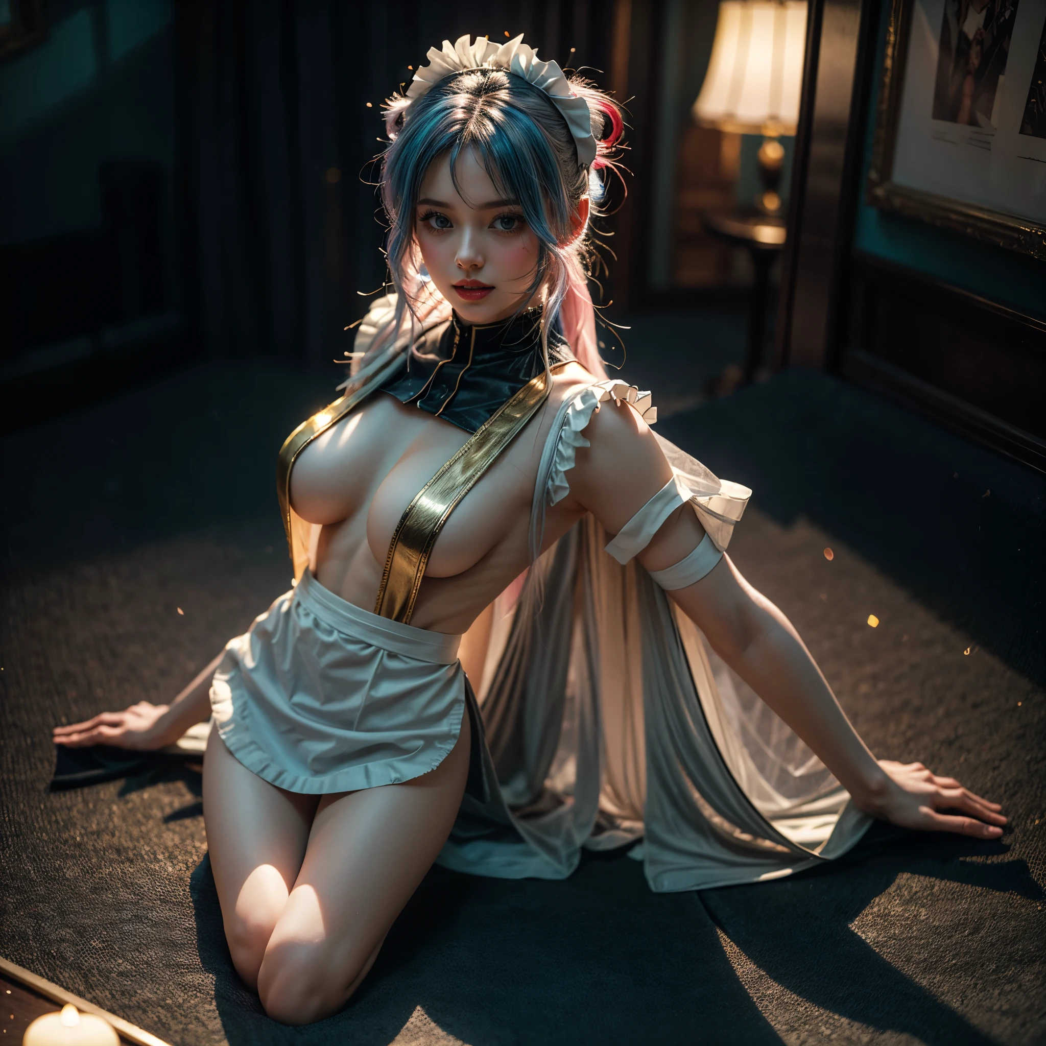 (Full Body of Extremely Detailed((y Maid Group in a row:1.37))), KAWAII perfect face, Reflective Eyes, Detailed(Delicate Clothing textures), Correct Leg Line, Dynamic Joyful Expressions LifeLike Rendering, Specular Reflection, TopQuality 8K Ultra-detailed masterpiece (ProfessionalPhoto:1.37), (Acutance:0.8), (Luminism:1.28), Renaissance art style, Colorful Light particles, ((Full body from side)), {MicroMini Skirt|Kissing|Thigh Gap|AssFocus|(Nakon with (Overflowing Sideboob))|[Gold NippleSt, Radiant Fine Skin with Transparency, (Exposed:0.41), (Different types of Anime hair color){Pink Hair|LightBlue Hair|Platinum Blonde|Pure White Hair|Liquid Hair}, Perfect Lighting 