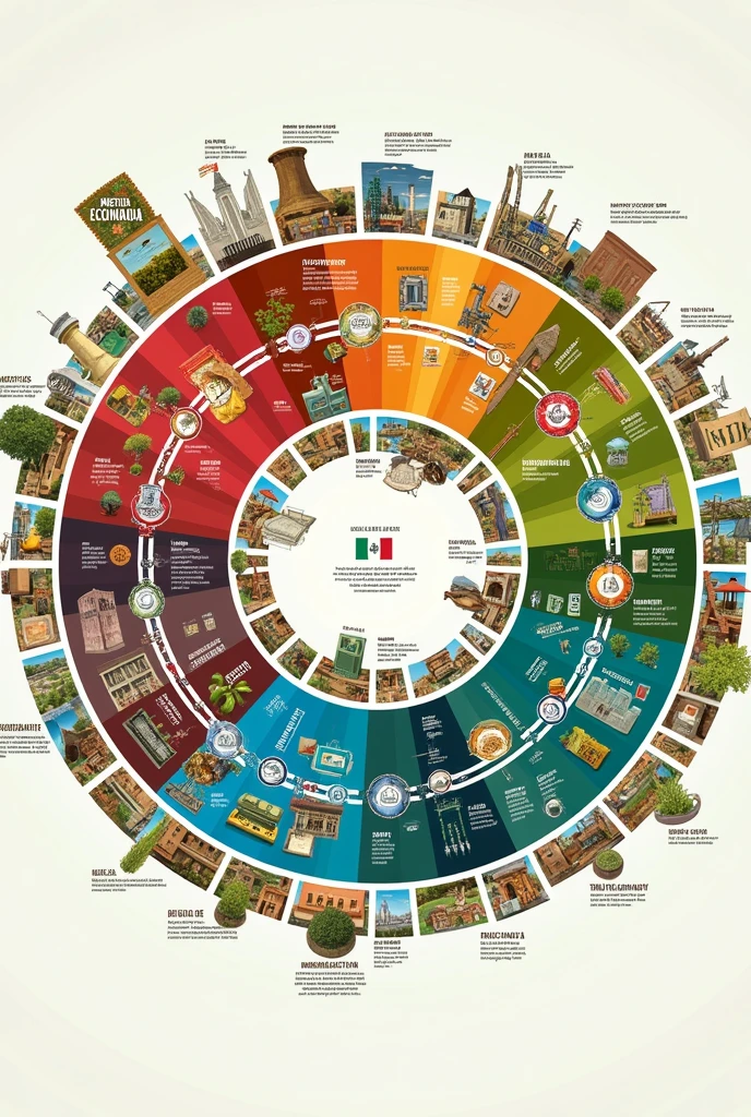 I want a collage of Mexico's economic structure in a circle