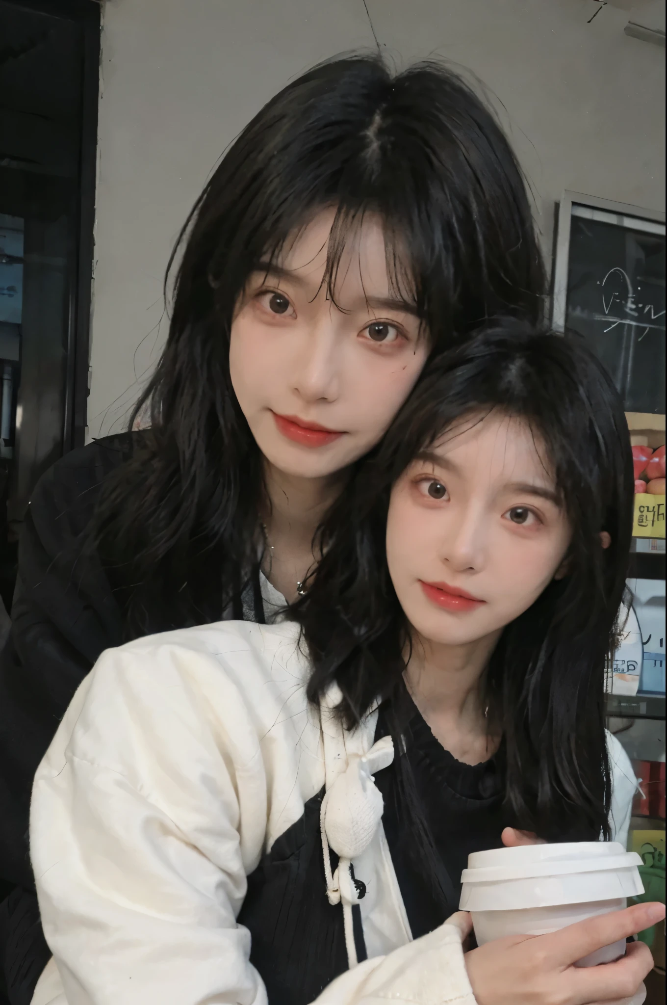 Best quality,Ultra-high resolution,(Realism:1.4),Cute hairpins,girll,Cropped black sweater,Look directly at the audience,Full of atmosphere,Beautiful woman with a slim figure:1.4,supermarket,whole body,Super delicate face,Exquisite eyes,Double eyelids,necklace