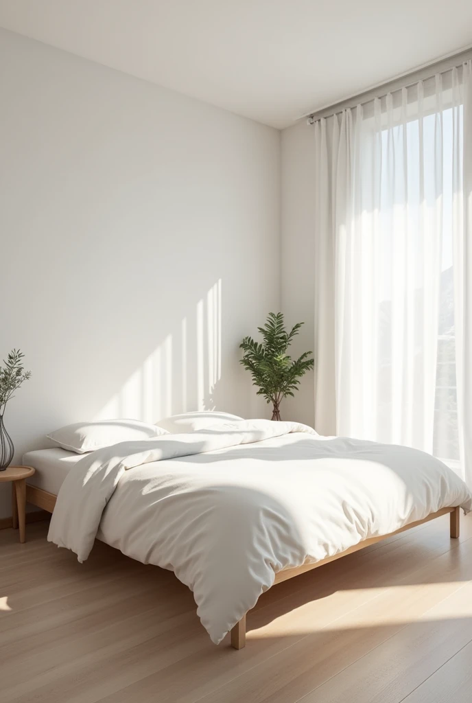 Room with organized bed and no electronics