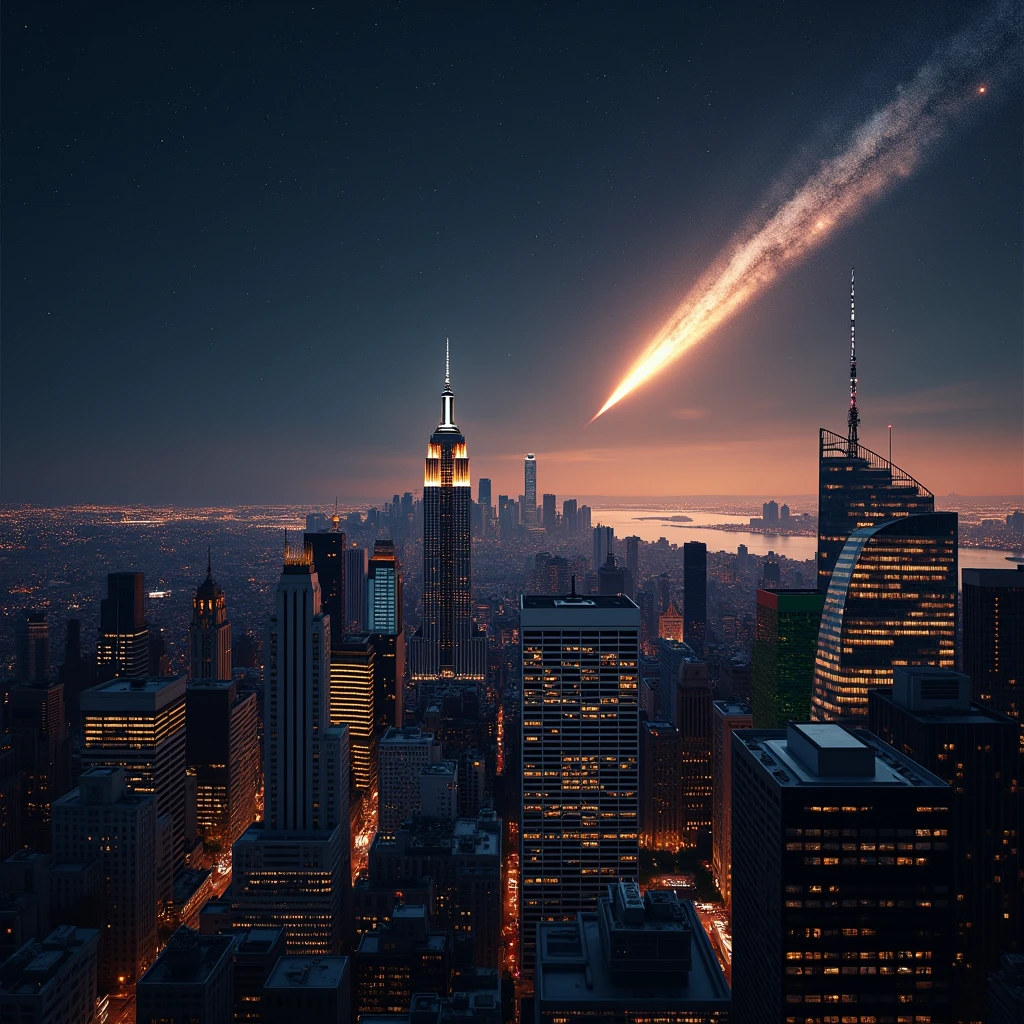 (photorealism:1.2) ,  new-york sur la queue de la comète de haley dans l'espace