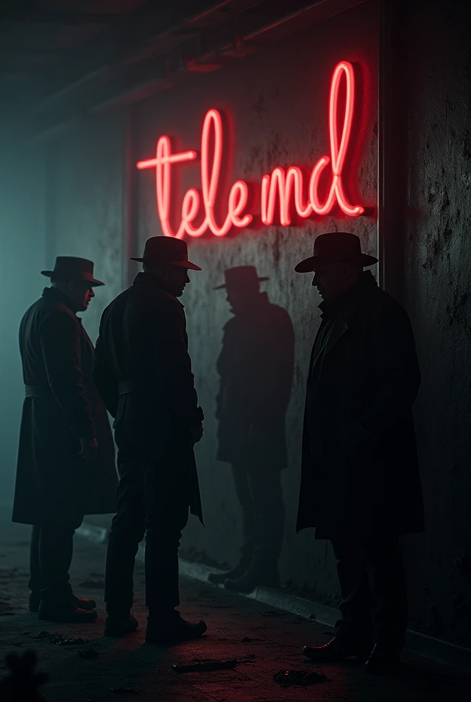 Create an image with drugs and mobsters with writing " tele MD " Back