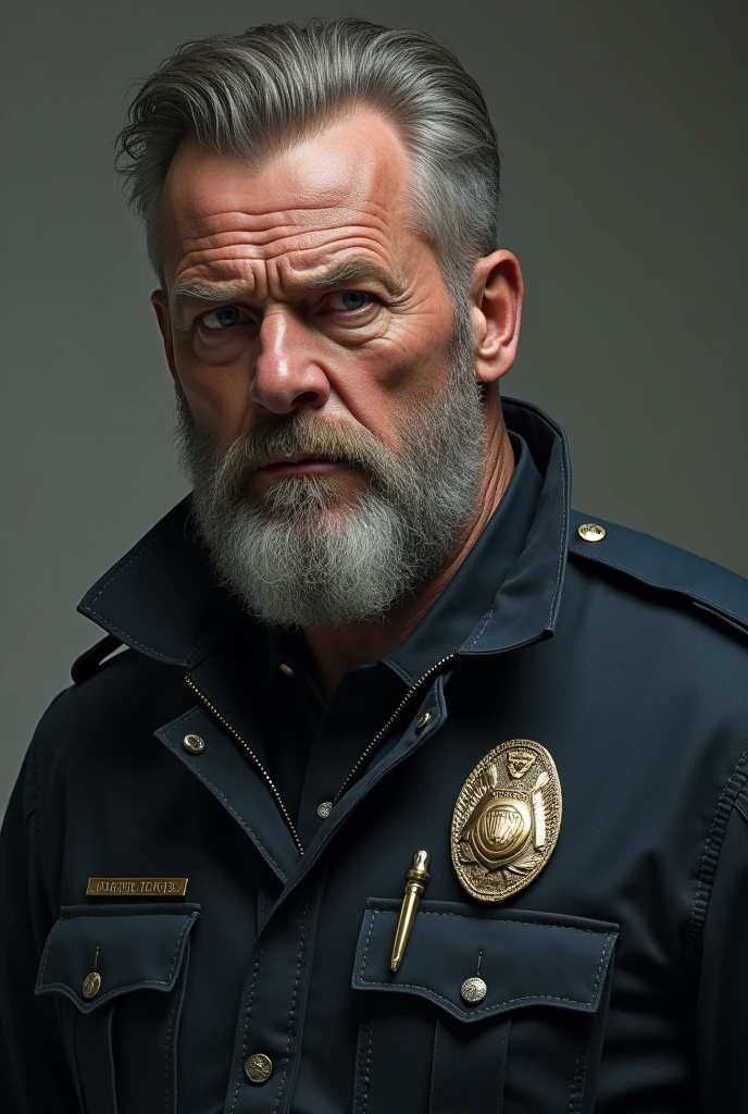 A white man, beard, 35 year old ex police officer