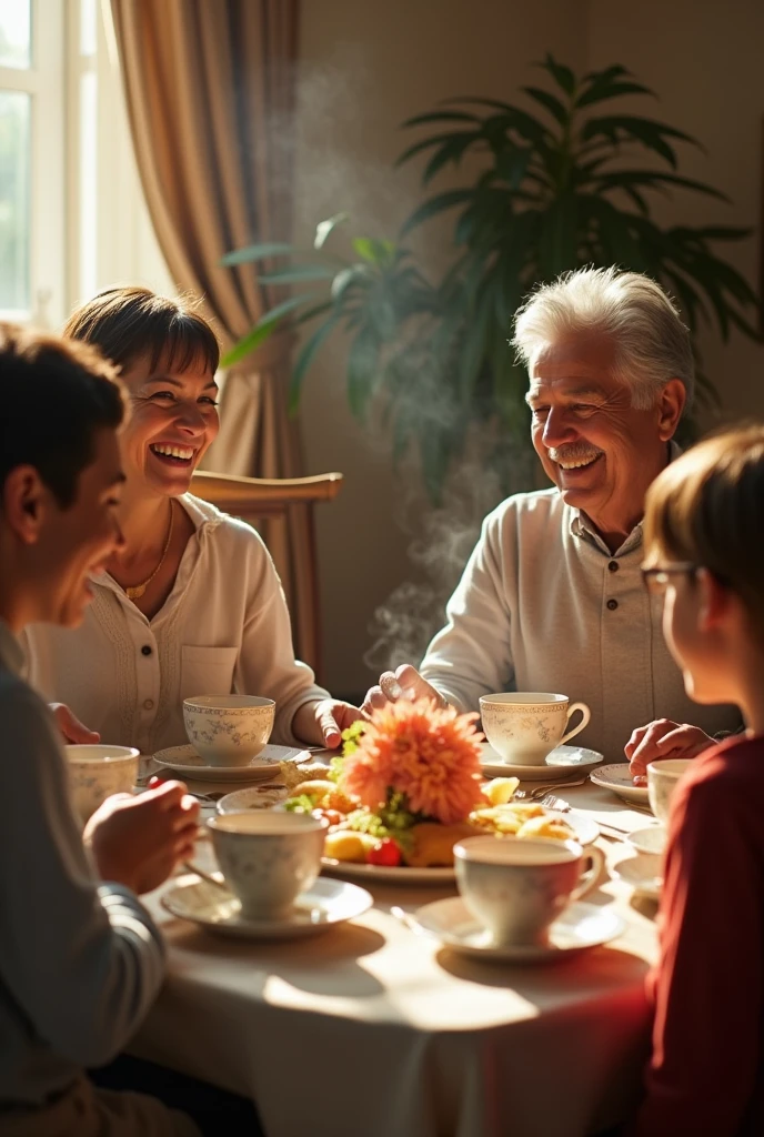Create a photo of a family dinner without a cell phone