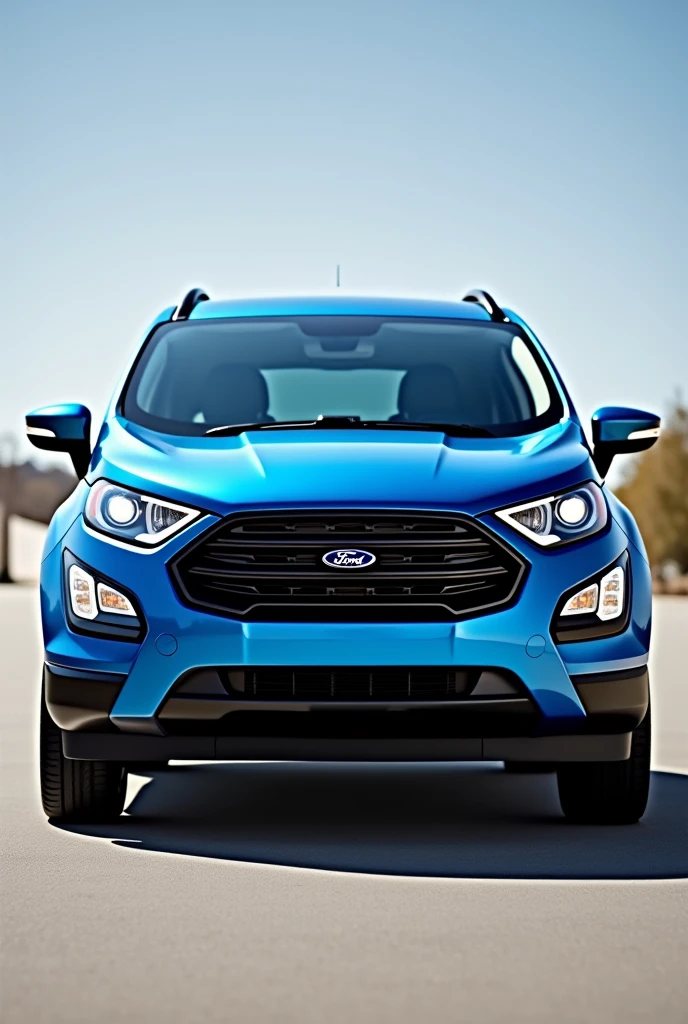 Front photo of a blue 2020 Ford Ecosport with original Drl