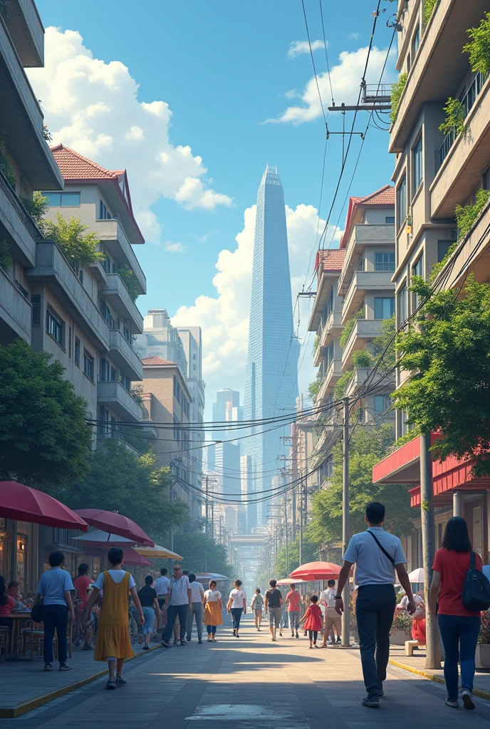 in the city, Development includes the expansion of public services, the construction of urban infrastructure and the creation of employment in industrial and service sectors. EXAMPLE: Urbanization and social housing projects.