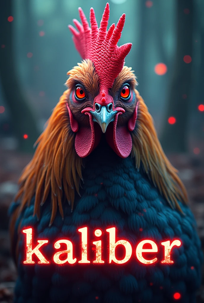 red eyed chicken non realistic with the word kaliber below it