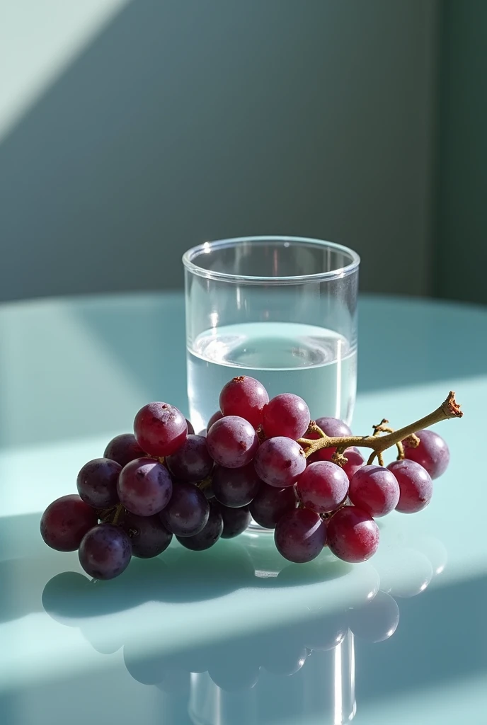 Grapes on a glass table and a glass