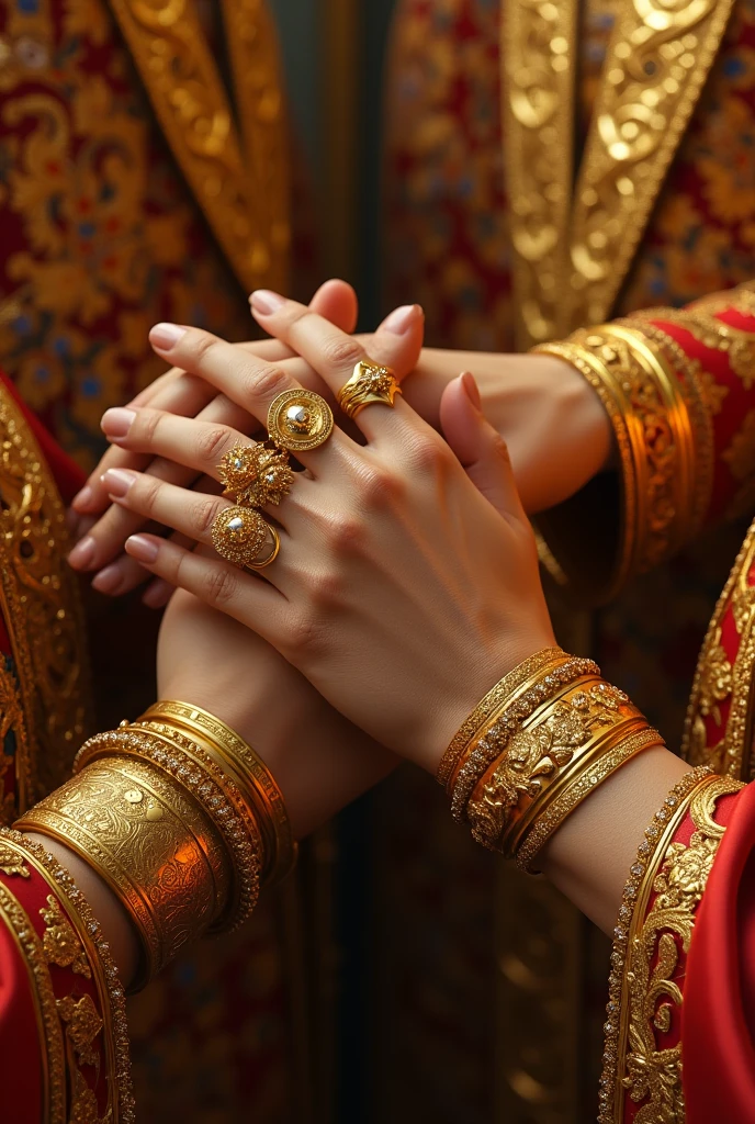People with a lot of gold in their hands 