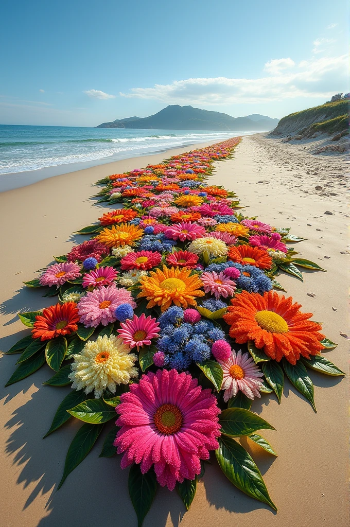 Land art on the beach themed Flowers