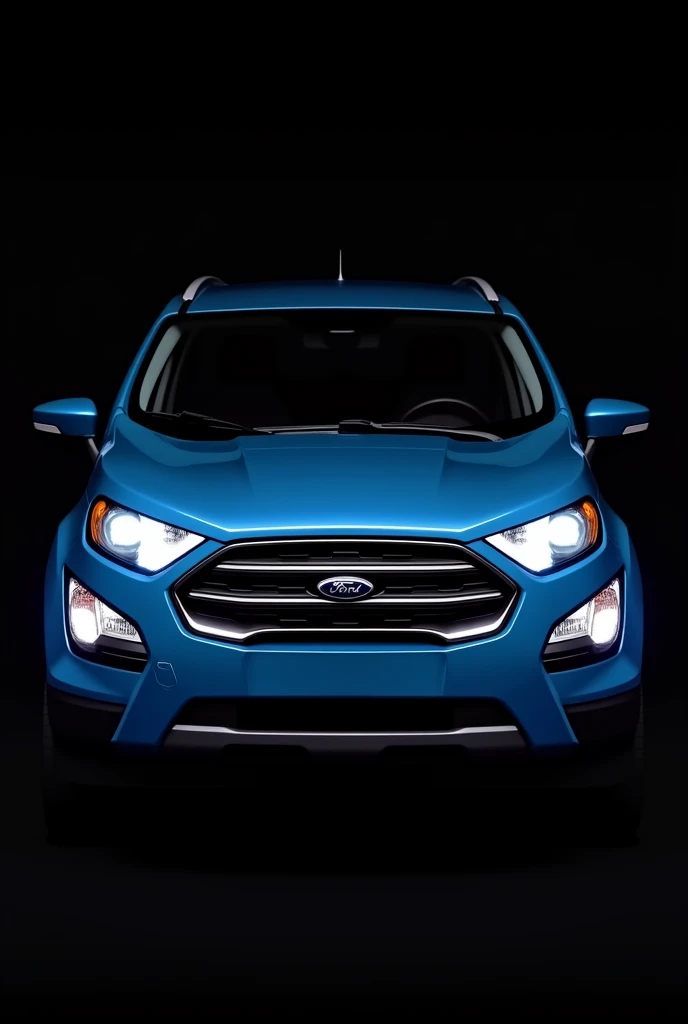 Front photo of a blue 2020 Ford Ecosport with original Drl and black photo background