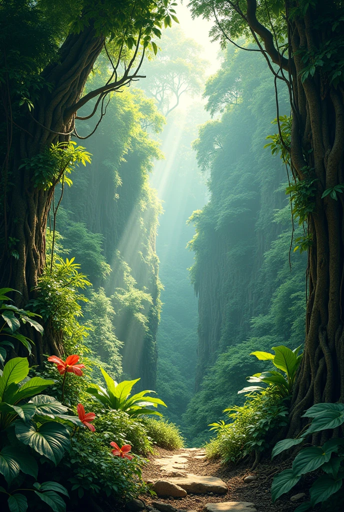 Generate a poster of an advertisement for a cement based on the jungle. Only the background without the builder.