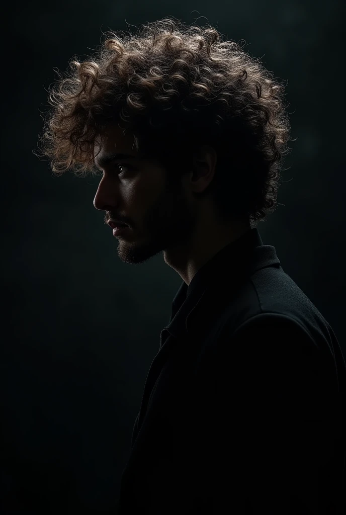 Profile photo of a man in a black gradient with curly hair without showing his face